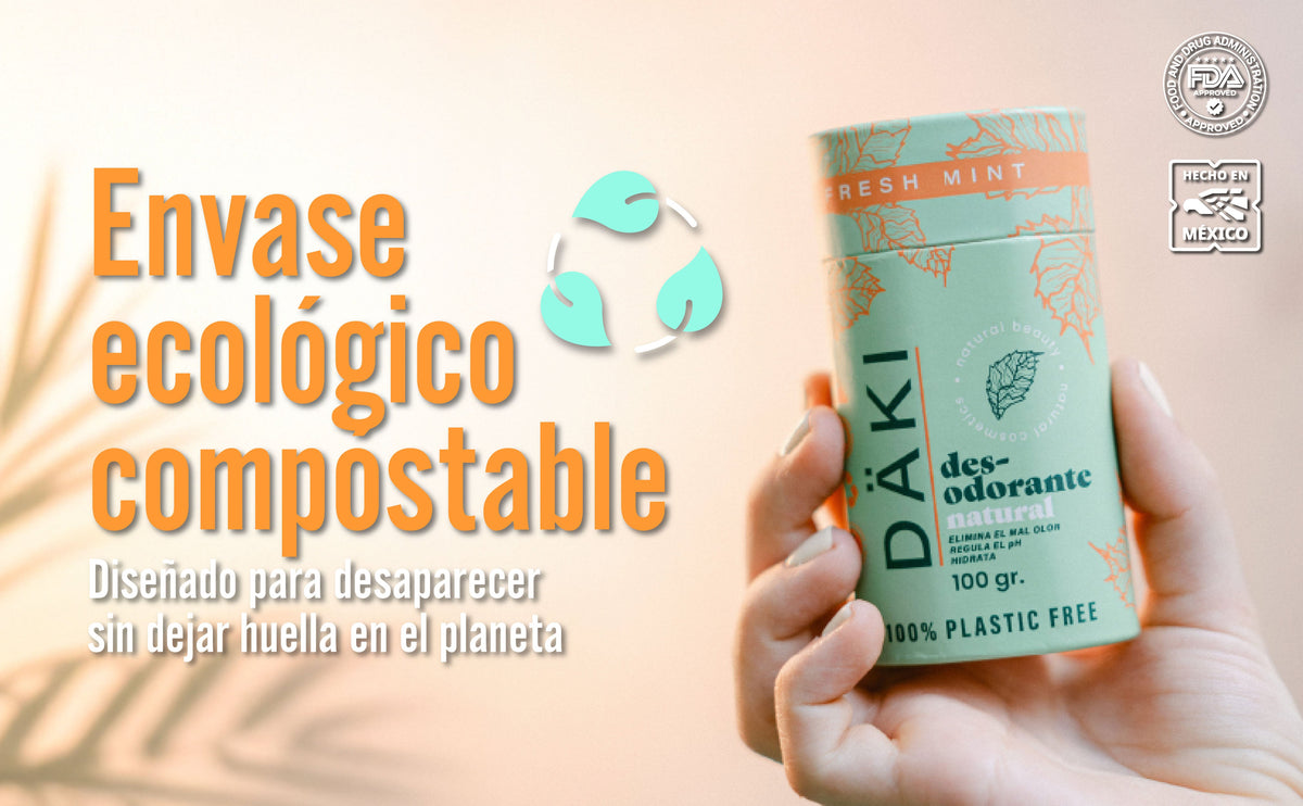 Envase ecológico compostable de desodorante barra de 100g, diseñado para desaparecer sin dejar huella en el planeta.