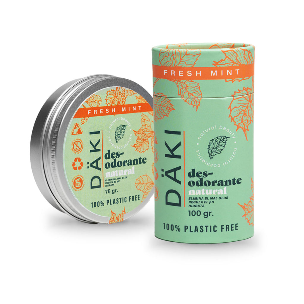 Dúo Desodorantes Barra y Crema Däki Natural en Fresh Mint, 100g Desodorante y 75g Crema, 100% libre de plástico.